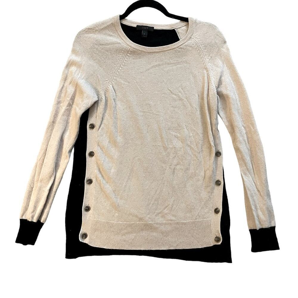 J. Crew Color Block Elbow Patch Cream Black Crew Neck Sweater